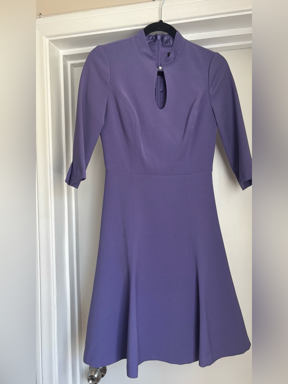 Purple Fit-and-Flare Dress with Keyhole Neckline